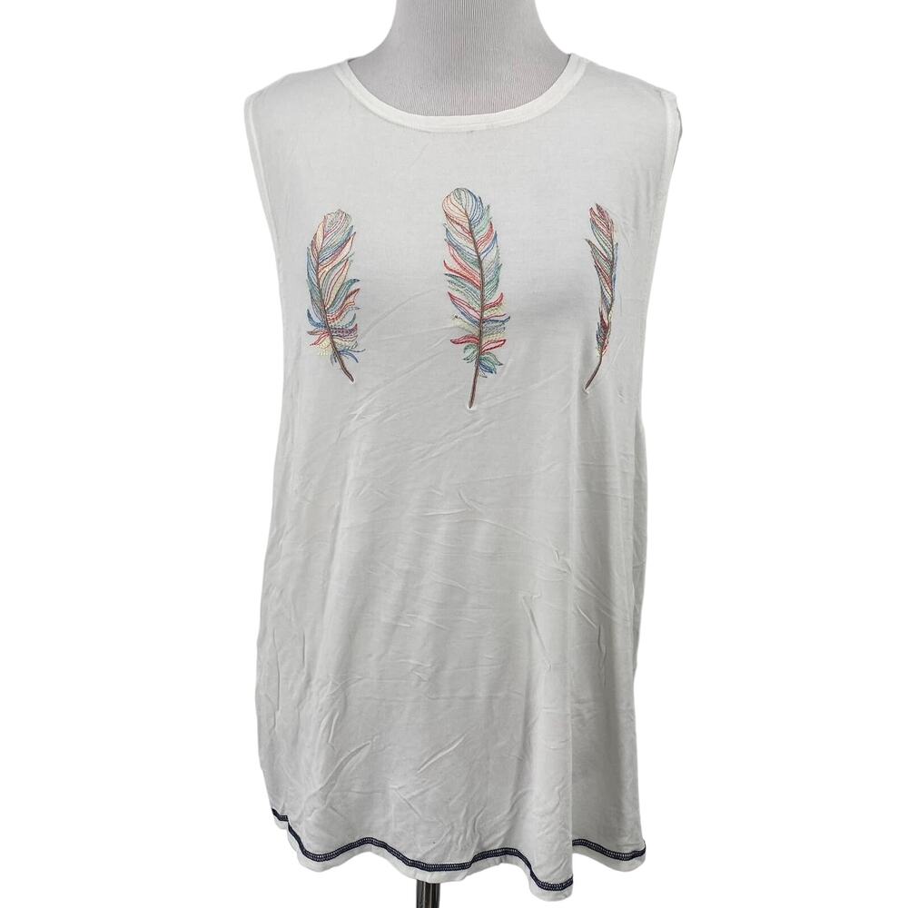 POL White Feathers Muscle Tank Top T-Shirt Size Large